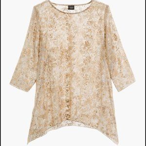 Chico's Gold Metallic Sheer Animal Print Blouse